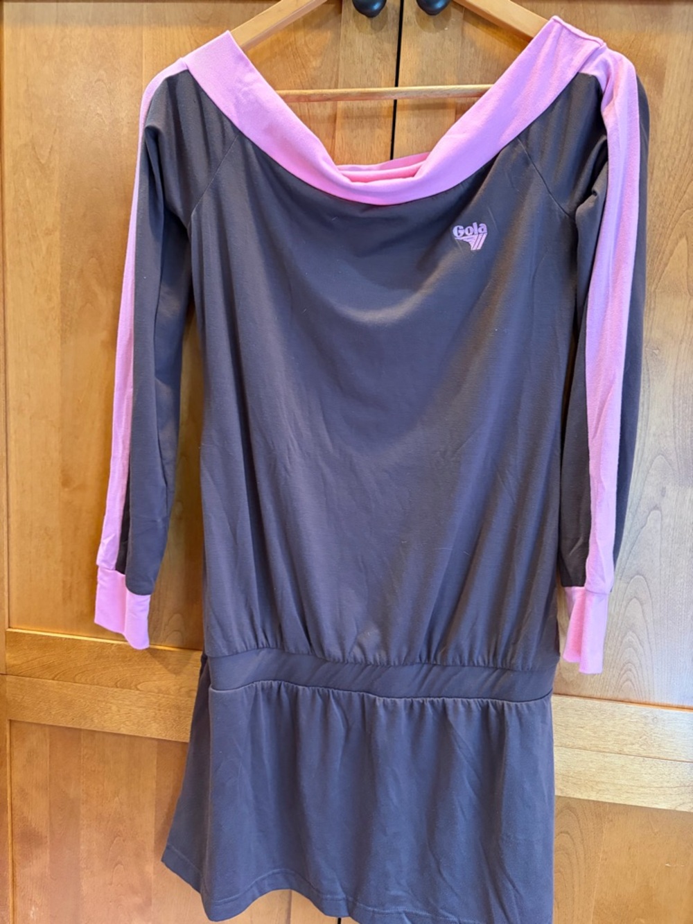 Gola Brown & Pink Long Sleeve Off-Shoulder Dress